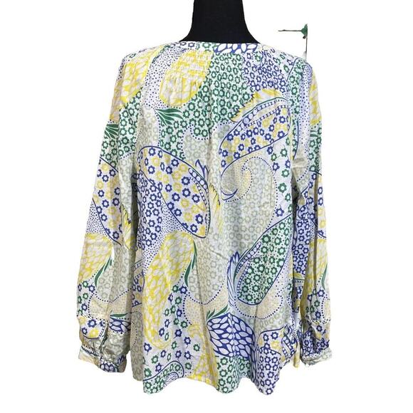 Talbots Shirt Petite Plus 2X Yellow Paisley Long Sleeve Button Down Top Colorful - Picture 7 of 8